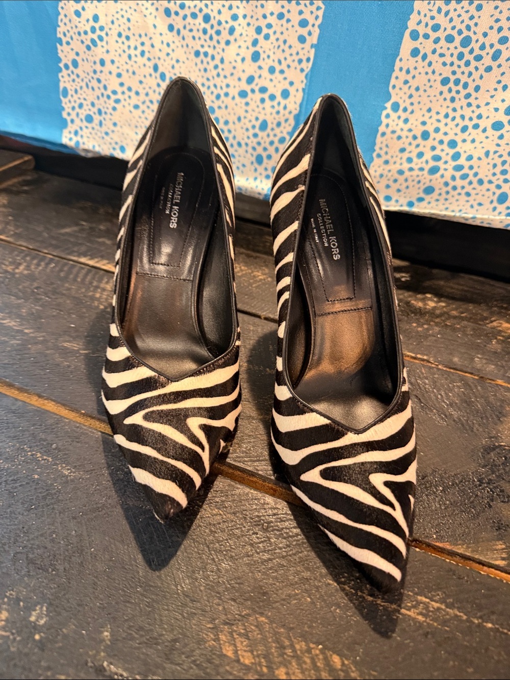 New Michael Kors Zebra-Print Pointed Toe Pumps in Black&White Size 6/6.5  36.5